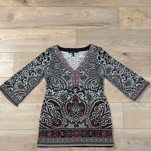 White House Black Market VNeck Paisley Tunic Top